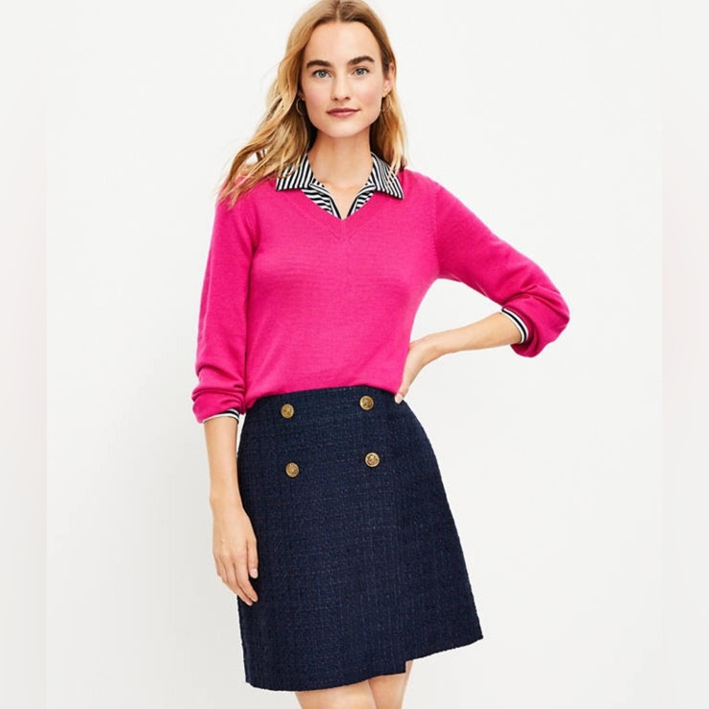 LOFT Tweed Button Wrap Skirt